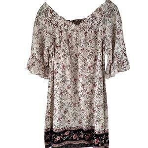 Urban Girl Nites Women’s Cream , Green &Pink Flutter Sleeve Tunic Size XL